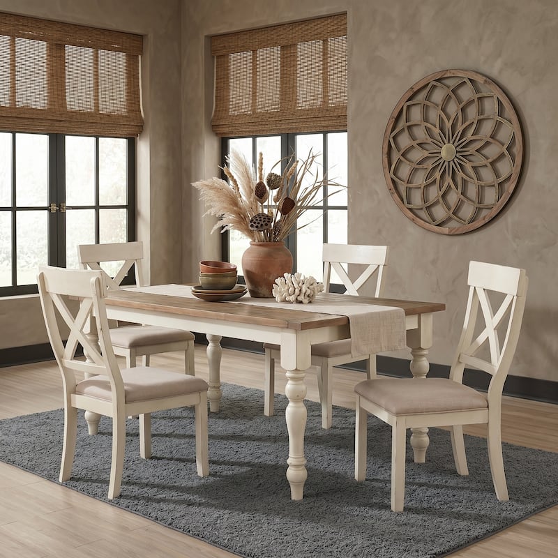Roundhill Furniture Prato Antique White and Distressed Oak Two-tone Finish Wood Dining Table