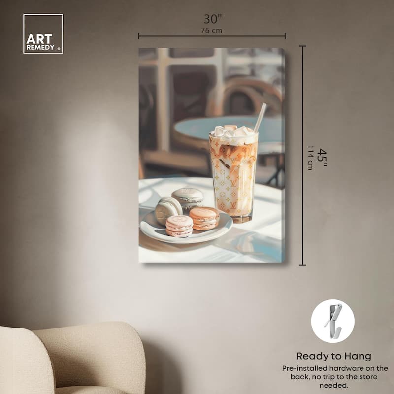 Glam Iced Coffee and Macarons Canvas by Art Remedy, Gallery Wrapped