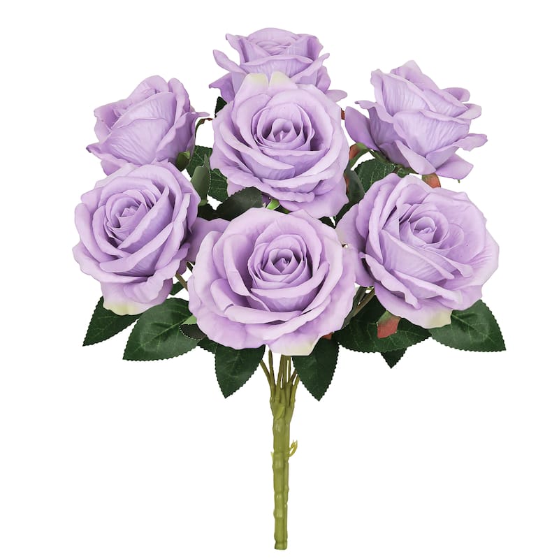 Set of 2 Lavender Artificial Velvet Rose Flower Stem Bush Bouquet 16in - 16" L x 11" W x 11" DP