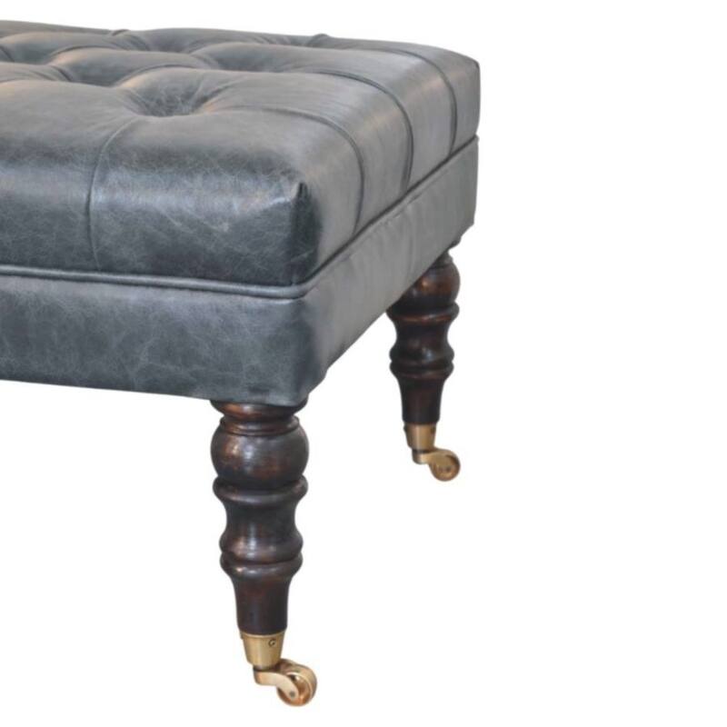 Artisan Furniture Solid Buffalo Teal Leather Ottoman with Castor Legs