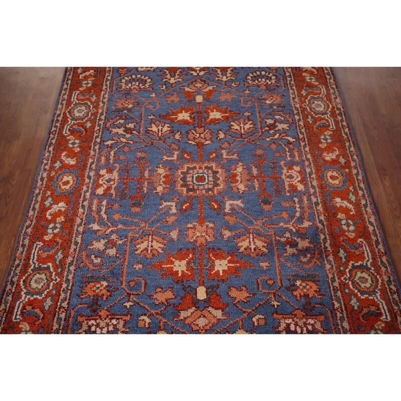 Blue Oushak Indian Area Rug Hand-Knotted Wool Carpet - 3'11"x 5'9"