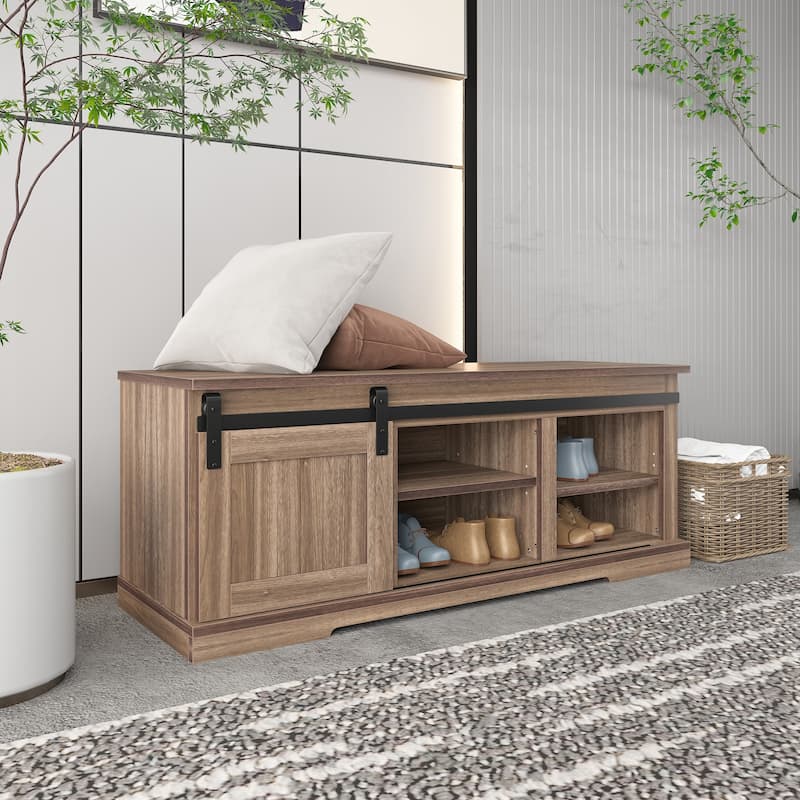 Storage Bench with a Sliding Door and Adjustable Shelf