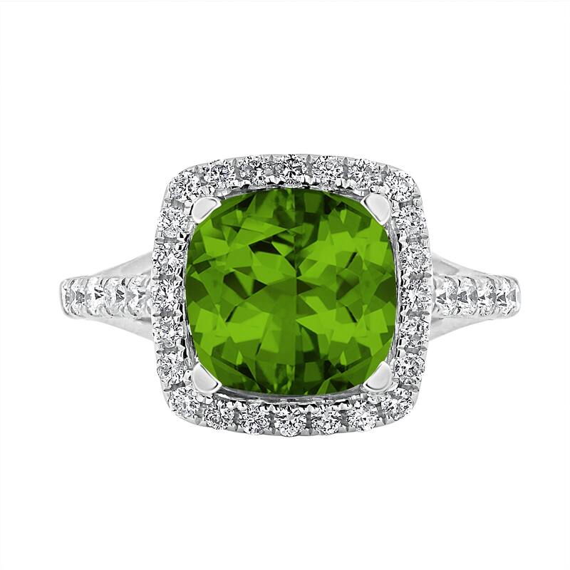 Auriya 2 3/4ct Cushion-cut Peridot and Halo Diamond Engagement Ring 1/2cttw 14k Gold