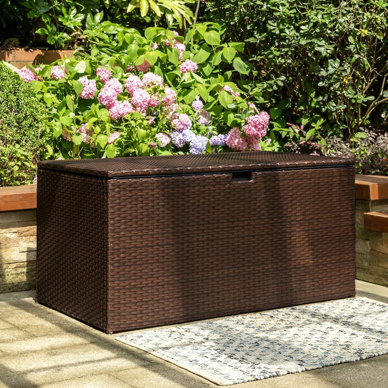 Outdoor 52.75"W 140 Gallon Patio Oversize Wicker Storage Bench Deck Box - 52.75"W x 29"D x 26"H