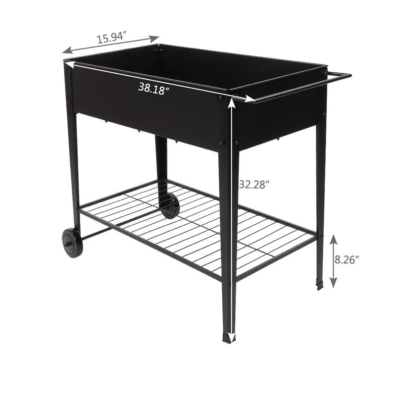 38"Planting Box Raised Garden Beds With Wheels Black