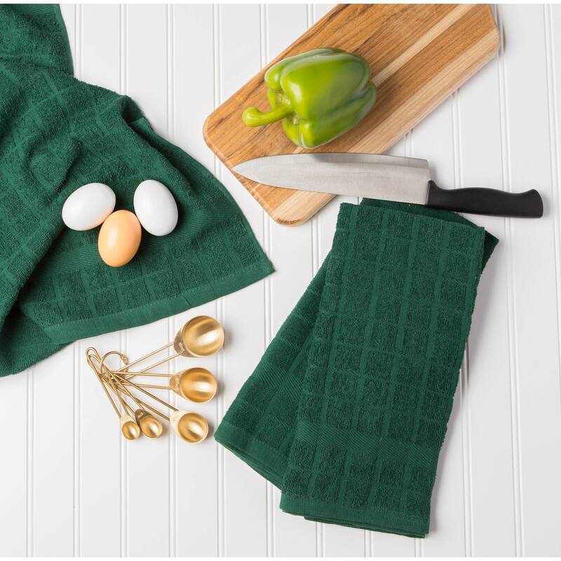 Textured Rectangular Terry Cotton Dishtowels - 26" - Green - Set of 4