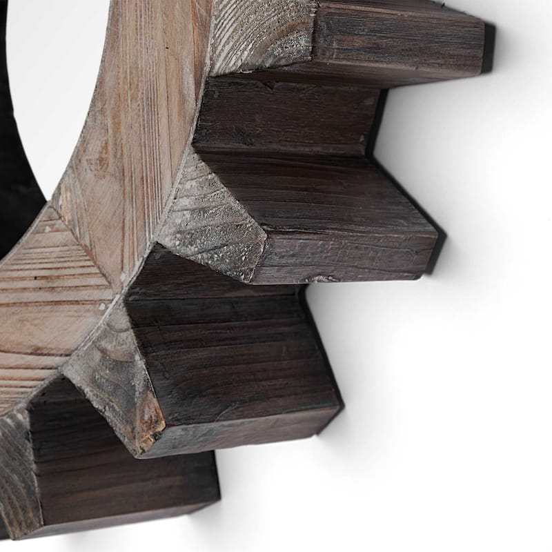 COG 17" Round Wood Frame Wall Mirror