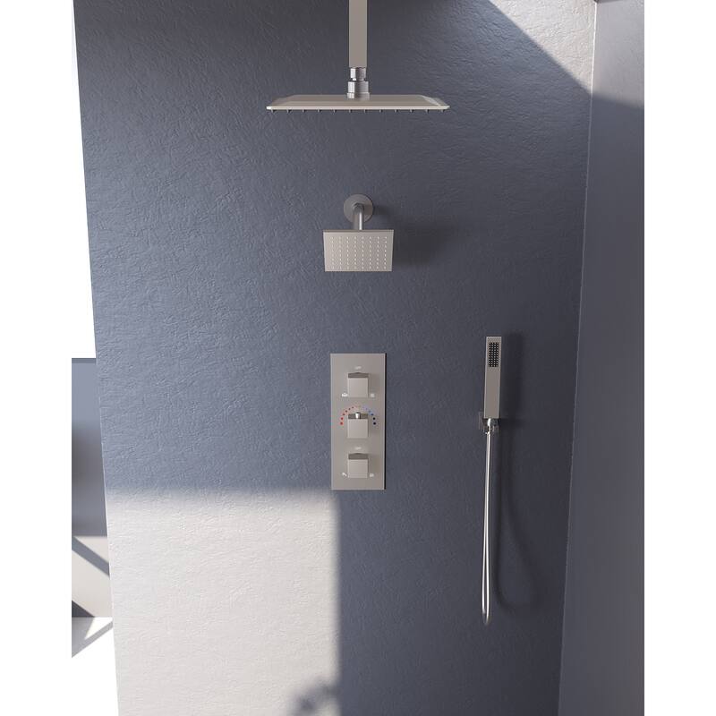 GRANDJOY 12" Ceiling-Mount Shower System Rainfall Shower Head with Anti-Scald Valve