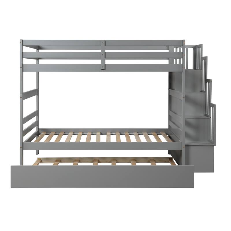 Twin Over Twin Bunk Beds with Twin Trundle & Stairway Storage Function