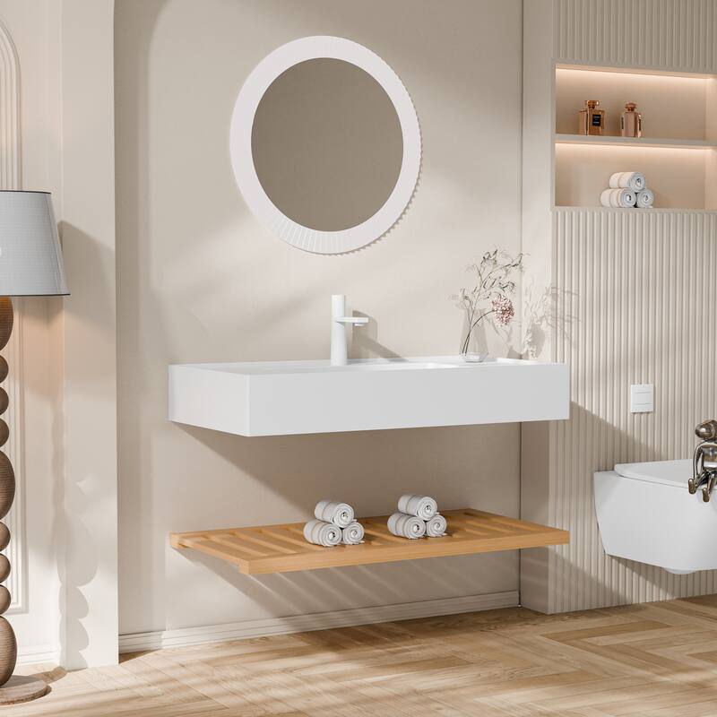 Modland Wall-Mounted Floating 30/36/48 inch Bathroom Vanity with Sink & Striped Shelves Layer - 36inch