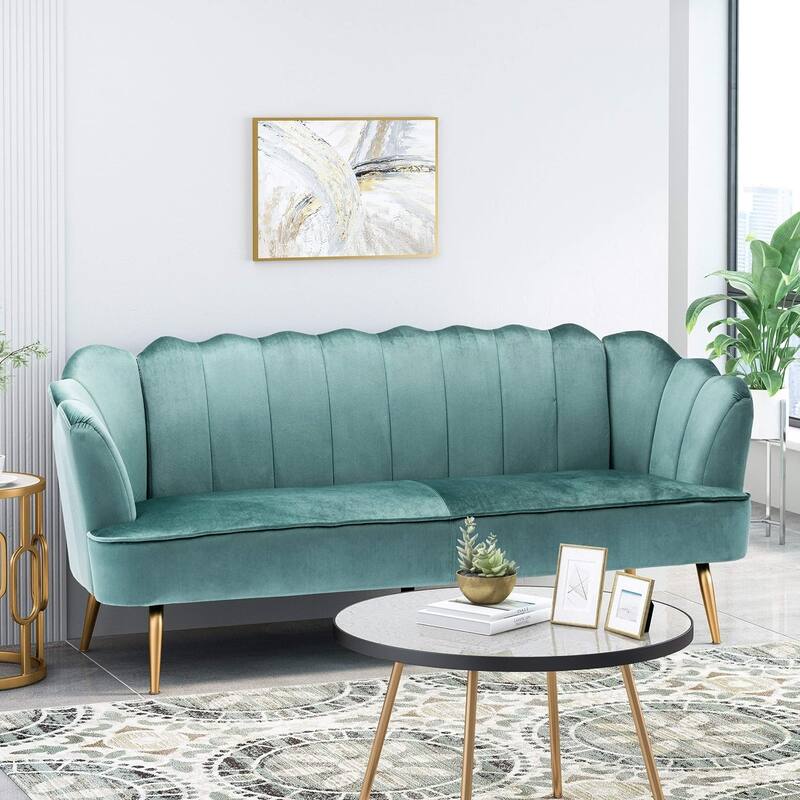76.25" Velvet Channel Stitching 3-seater Sofa with Metal Legs for Living Room