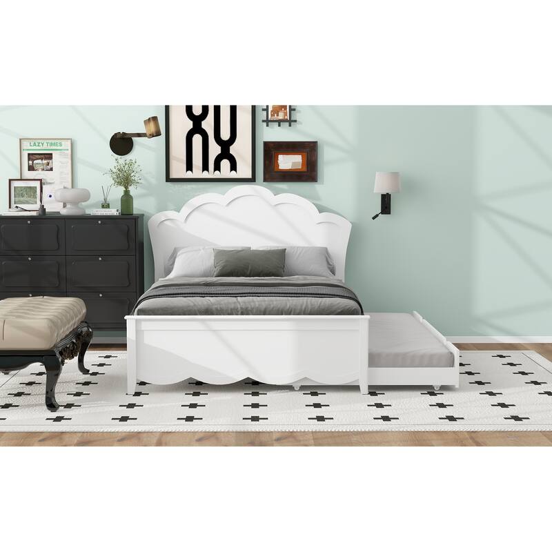 Modern Wood Bed with Headboard and Twin Trundle