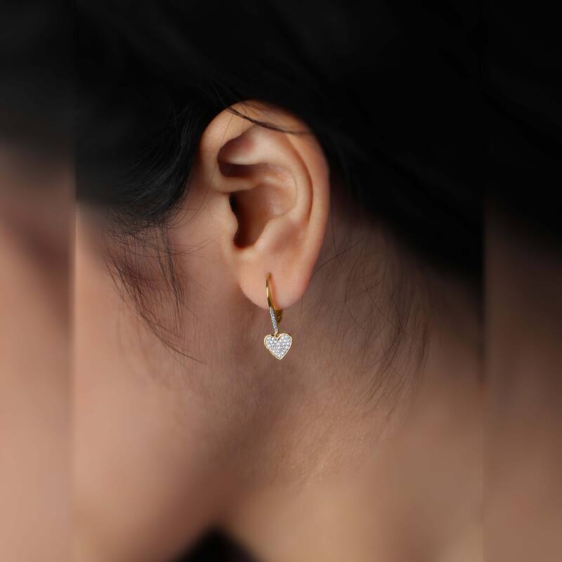 10k Gold 1/6ct TDW Diamond Heart Shape Cluster Dangle Earrings for Women