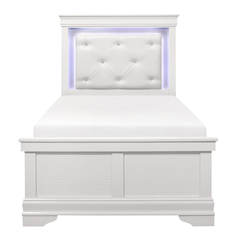 LED Upholstered Bed White Finish Glam Style