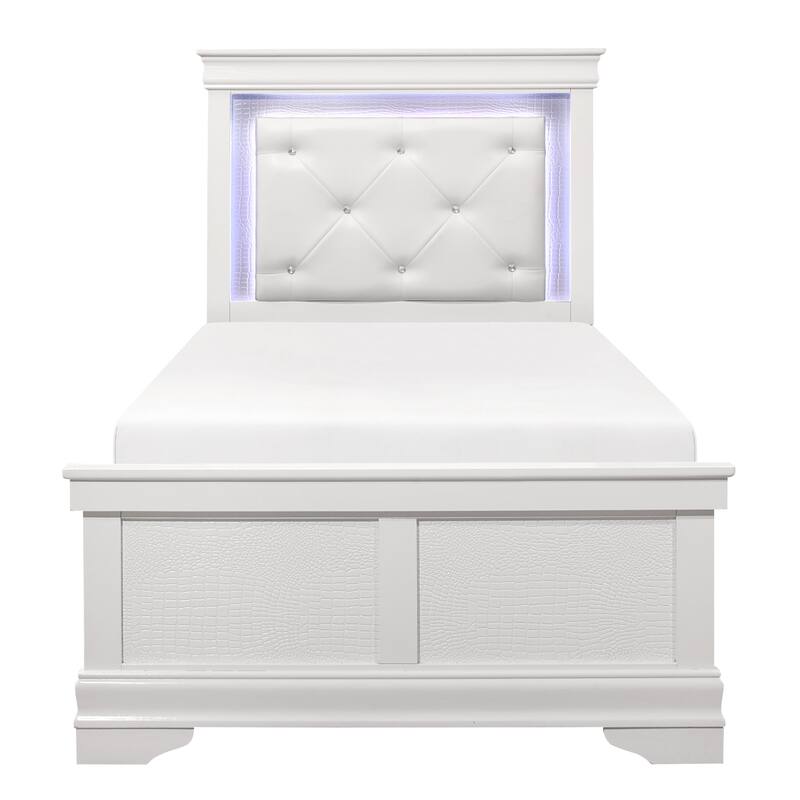 White Modern Glam Bedroom Furniture LED Light Bed Set