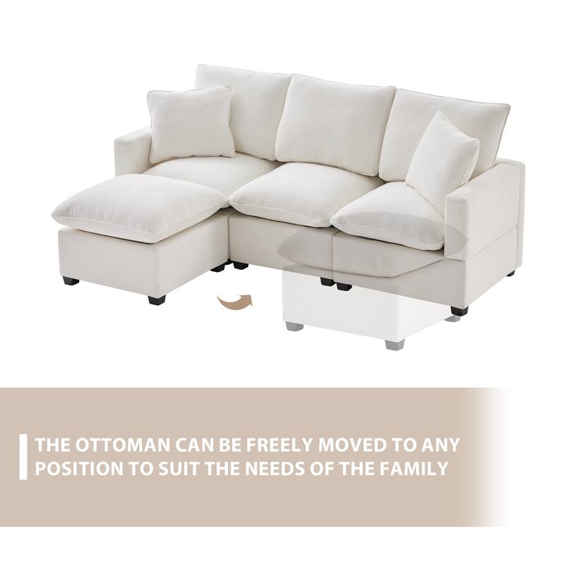 84" Modular Sofa Set with Ottoman & 2 Pillows, Free Combination 4 Seats L-Shape Chenille Sectional Sofa for Livingroom Apartment