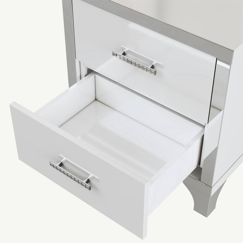 High Gloss Nightstand with Metal Handle