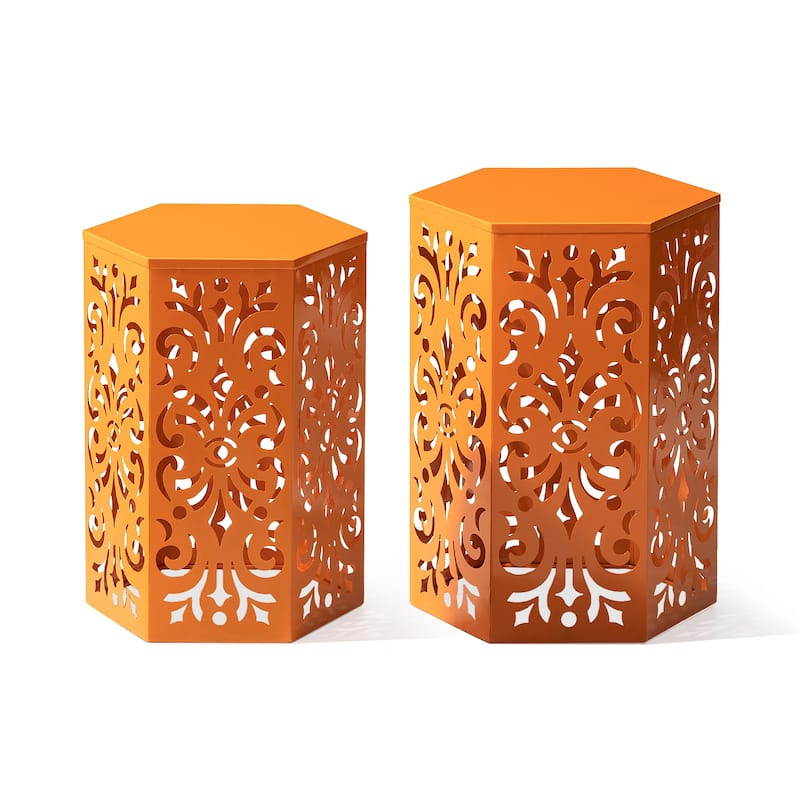Glitzhome Set of 2 Floral Pattern Outdoor Table Garden Stool - 14"W x 14"D x 19.25"H