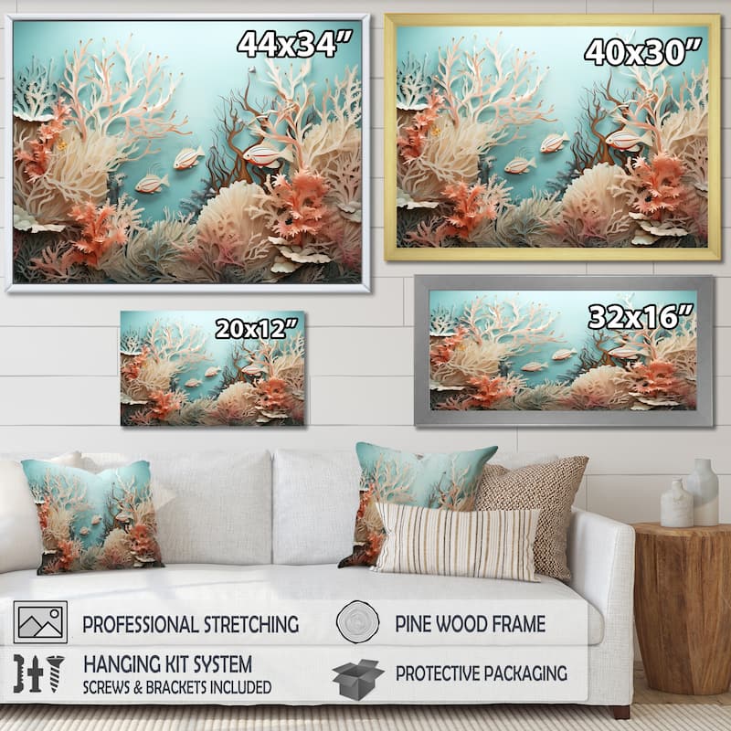 Designart "Watercolor Fish Dance Collage " Coastal Coral Under Water Framed Wall Art Prints