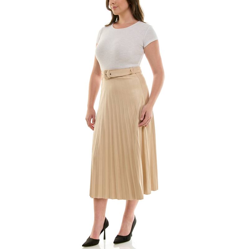 Nicole Miller Faux Suede Pleated Midi Skirt