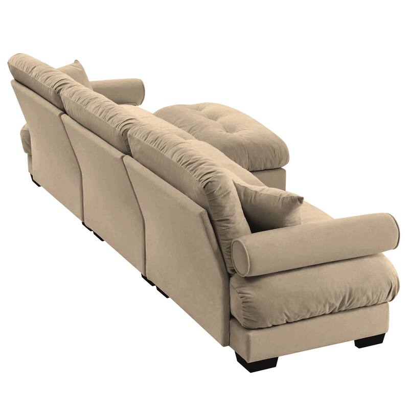130" 3-Seat Velvet Oversized Modular Sectional Sofa with Movable Ottoman, Bolstered Armrests, and Cloud Cushions