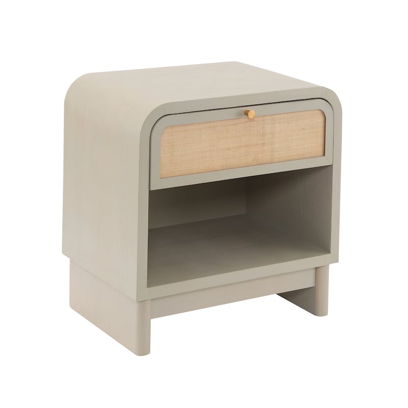 Christopher Knight Home - Boho Minimalist 23.62" Nightstand with Glide Drawer, Open Shelf & Iron Handle, Versatile Home Use