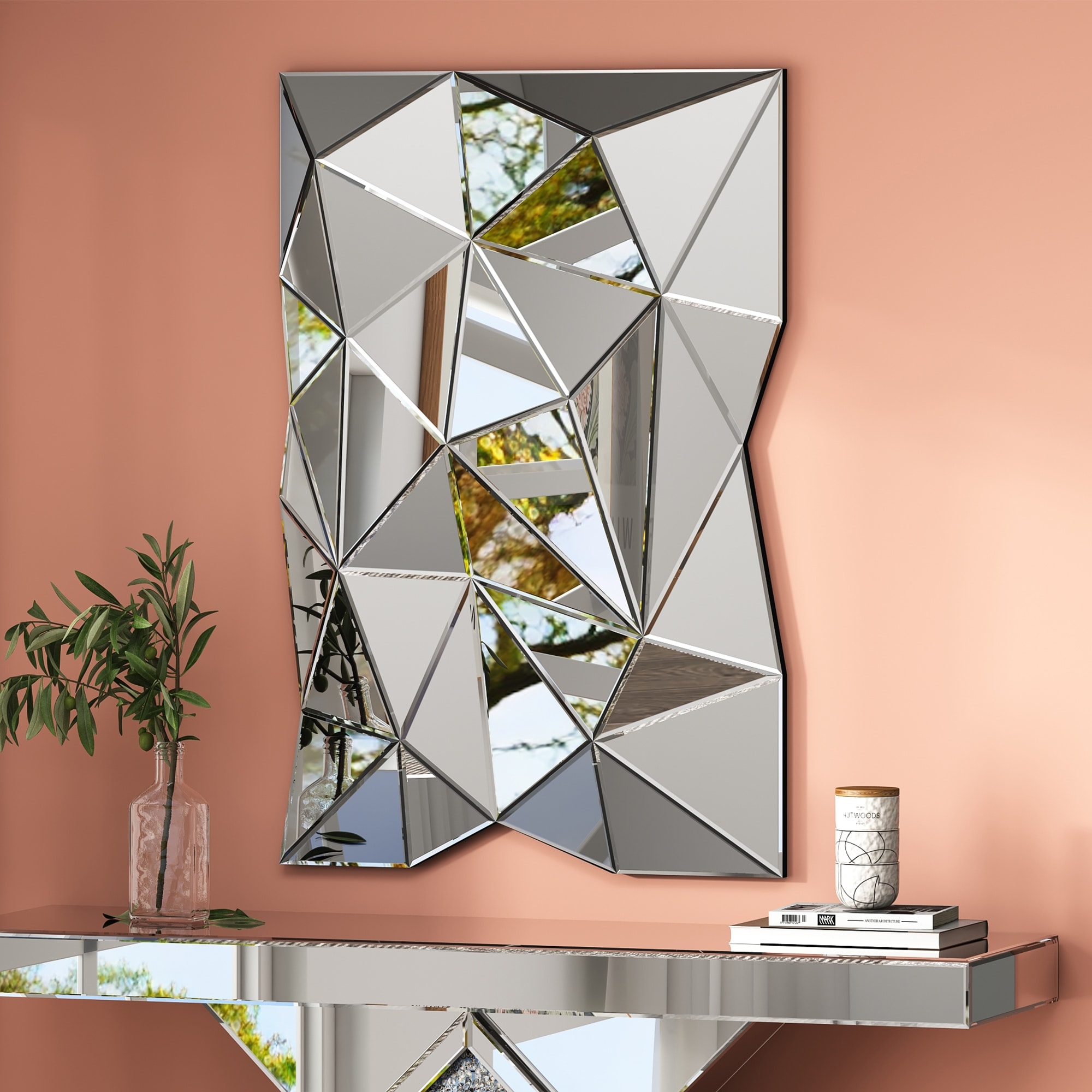 Modern 3D Wall Mirror Irregular Triangle Accent Mirror - 35"x24"
