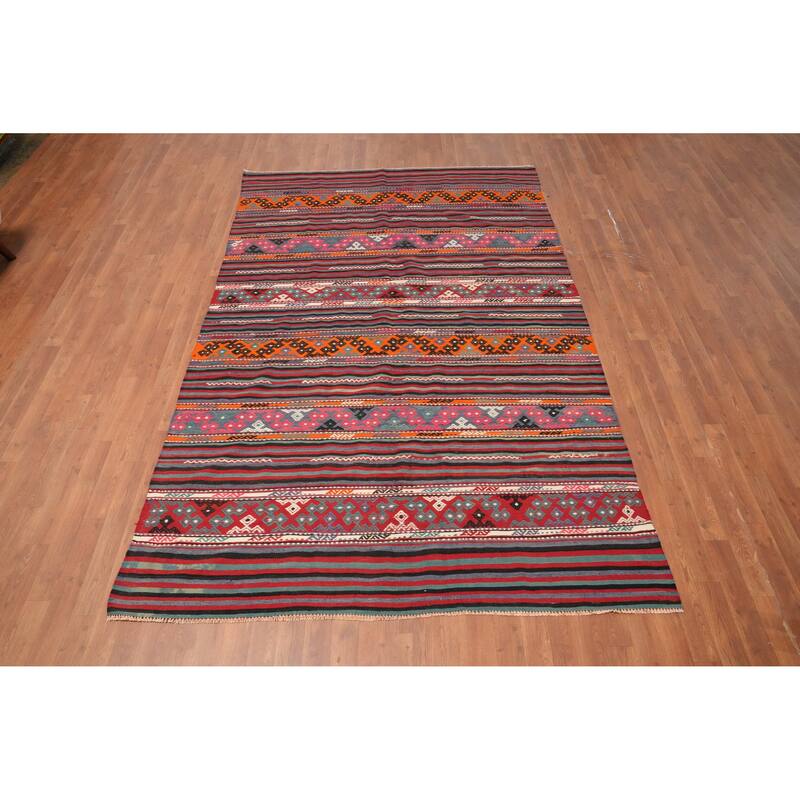 Hand Woven Oriental 100% Wool Carpet Southwestern Tribal Multi-Colored Kilim Area Rug - 9' 3'' X 5' 10''