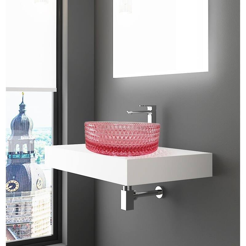 CastelloUSA 16" Round Decorative Pink Crystal Sink With Base