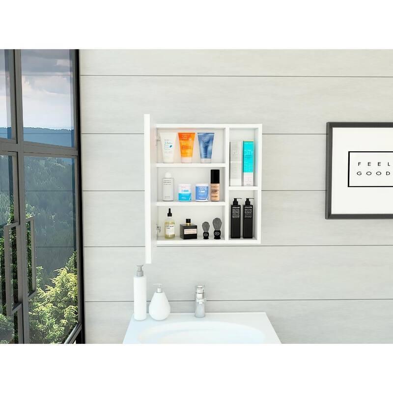 TUHOME Labelle Medicine Cabinet With Mirror Door, Open & Closed Shelving - N/A