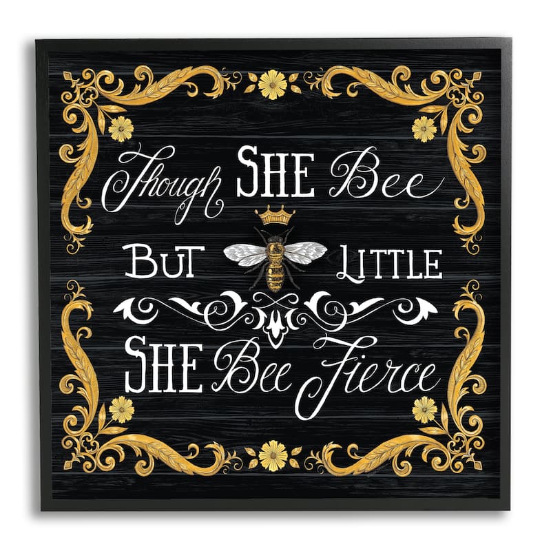 Stupell She Bee Fierce Female Motivational Phrase Vintage Pun Framed Wall Art - Black