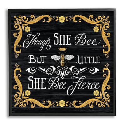 Stupell She Bee Fierce Female Motivational Phrase Vintage Pun Framed Wall Art - Black
