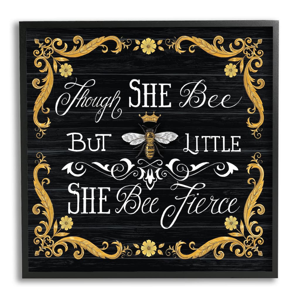 Stupell She Bee Fierce Female Motivational Phrase Vintage Pun Framed Wall Art - Black