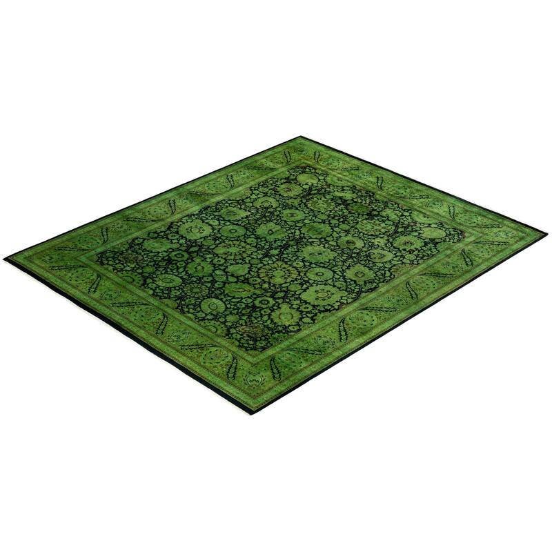 Overton Hand Knotted Wool Vintage Inspired Modern Contemporary Overdyed Green Area Rug - 8' 4" x 10' 0"