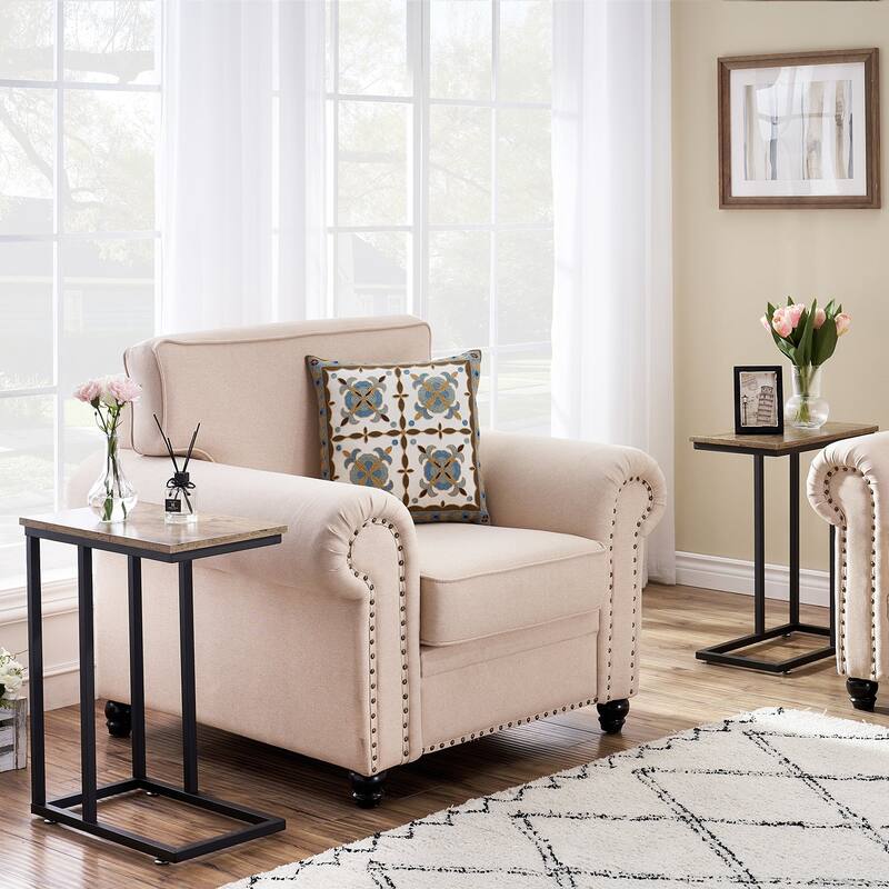 VECELO C-Shaped End Table Small Side Table Sofa Table with Metal Frame C-Shaped Couch Table Nightstand Set of 2