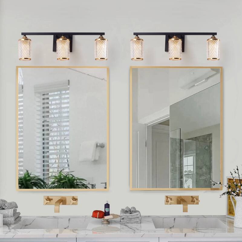 Modern Gold 3-Light Bathroom Vanity Light with Textured Glass Shade