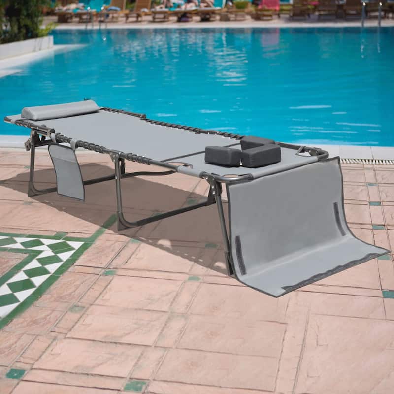 VEIKOUS Patio Chaise Lounge Chairs for Outdoor Tanning Chair with Face Hole, Pillow and Pocket