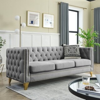Buttons Tufted Square Arm Couch - Bed Bath & Beyond - 37685460