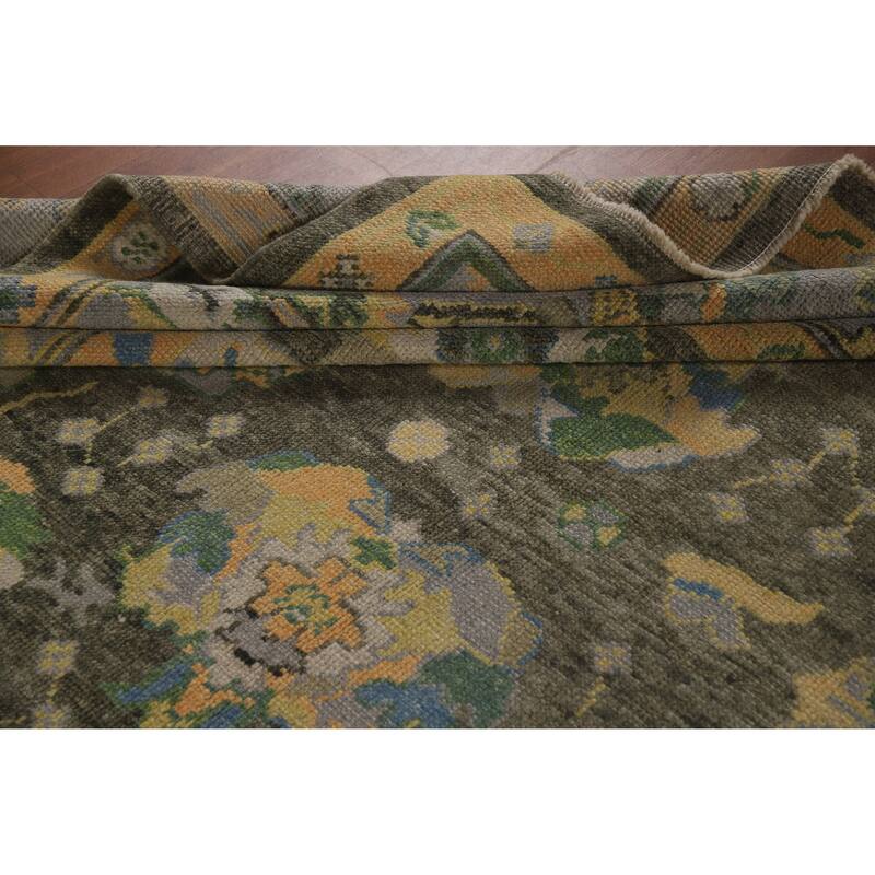 Hand Knotted Oriental 100% Wool Carpet Transitional All-Over Green Oushak Area Rug - 10' 4'' X 8' 7''