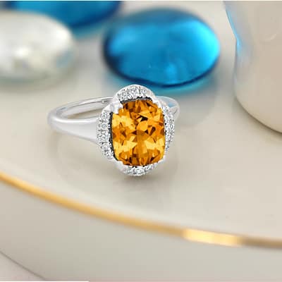 Auriya 4ct Cushion-cut Citrine and Halo Diamond Engagement Ring 1/8cttw 14k Gold