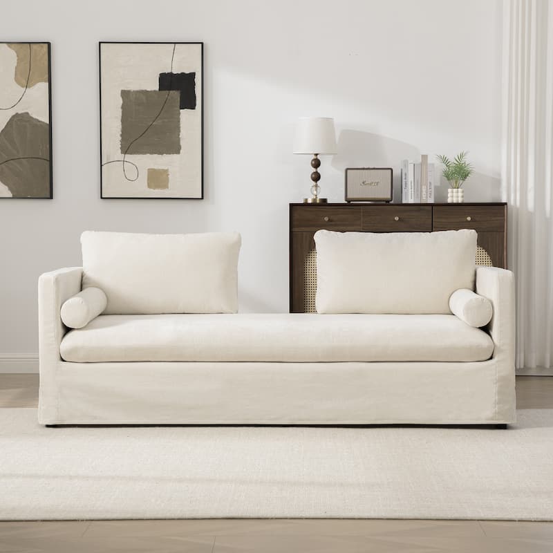 82.68" Extra-Wide Two-Seater Sofa with Chenille Upholstery, Armrest & Backrest Pillows for Living Room - Beige