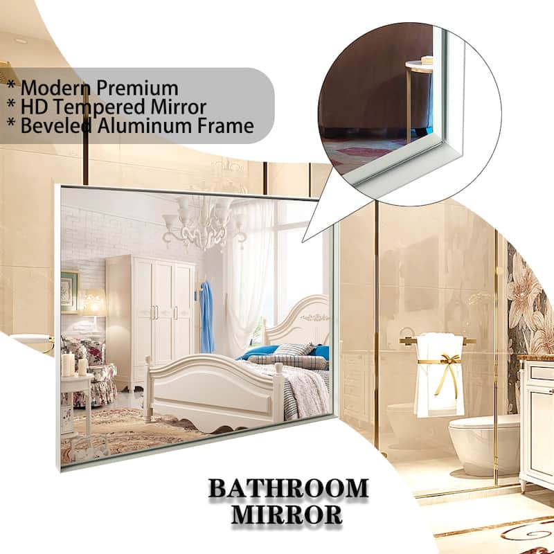 Modern White Beveled Bathroom Vanity Mirror, 40x30 Inch, Rectangular Wall Mirror for Horizontal or Vertical Mounting