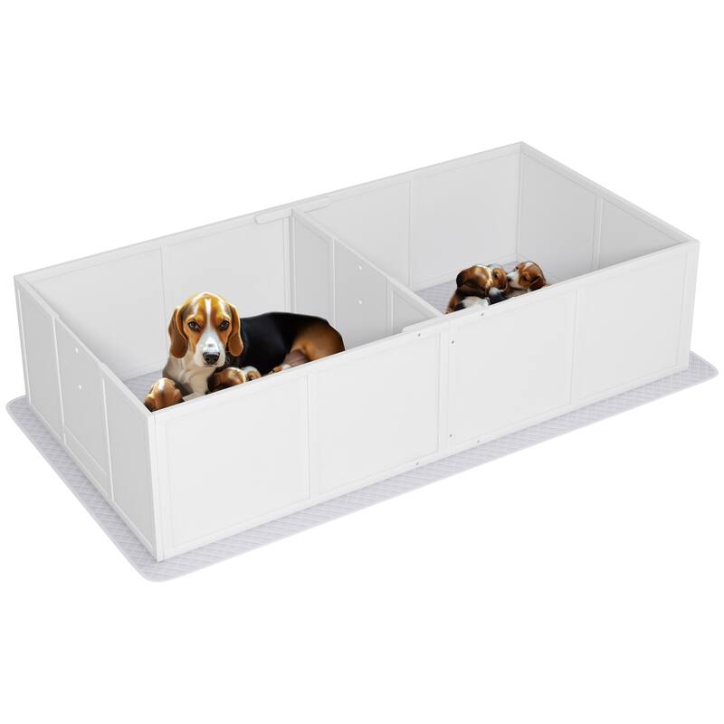 PawHut Whelping Box for Dogs and Puppies, Dog Whelping Box with Washable Waterproof Pee Pad & Adjustable Door for Medium Dogs