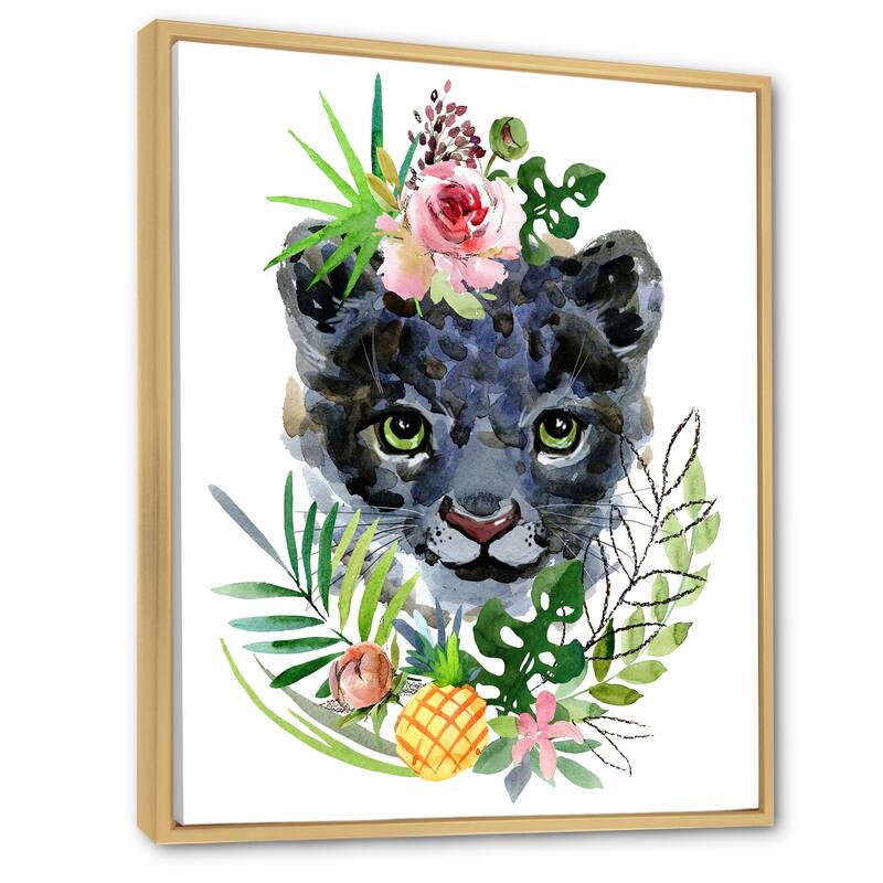 Designart "Cute Tropical Panther Portrait" Traditional Framed Children