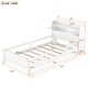 preview thumbnail 3 of 9, Classic Twin Size Platform Kids Bed Frame with LED Light, Multi-functional Storage Headboard and Safety Guardrail, White