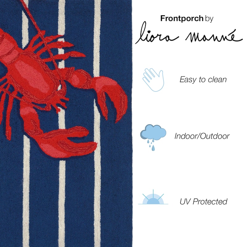 Liora Manne Frontporch Lobster on Stripes Indoor/Outdoor Rug
