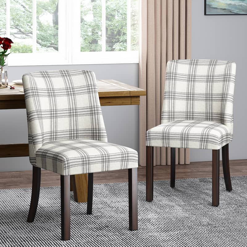 Roomfitters Upholstered Plaid Dining Chairs, Set of 2, Armless Side Seating Accent Chairs, Gray Plaid
