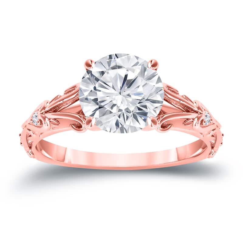 Auriya 14k Gold 1 carat TW Vintage Moissanite Engagement Ring with Diamond Accents