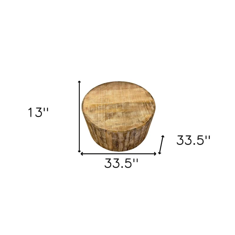 34" Rustic Natural Wooden Stump Coffee Table - 33.5' x 33.5' x 13'