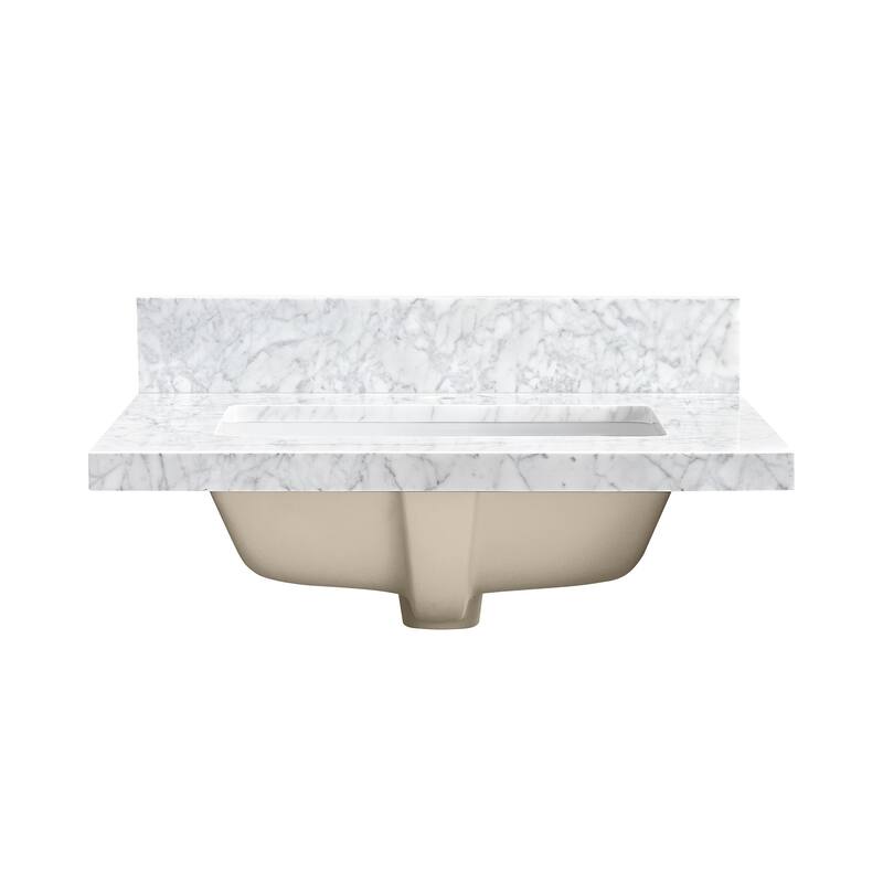 Zevio Natural Marble Vanity Top in Carrara White with Ceramic Sink
